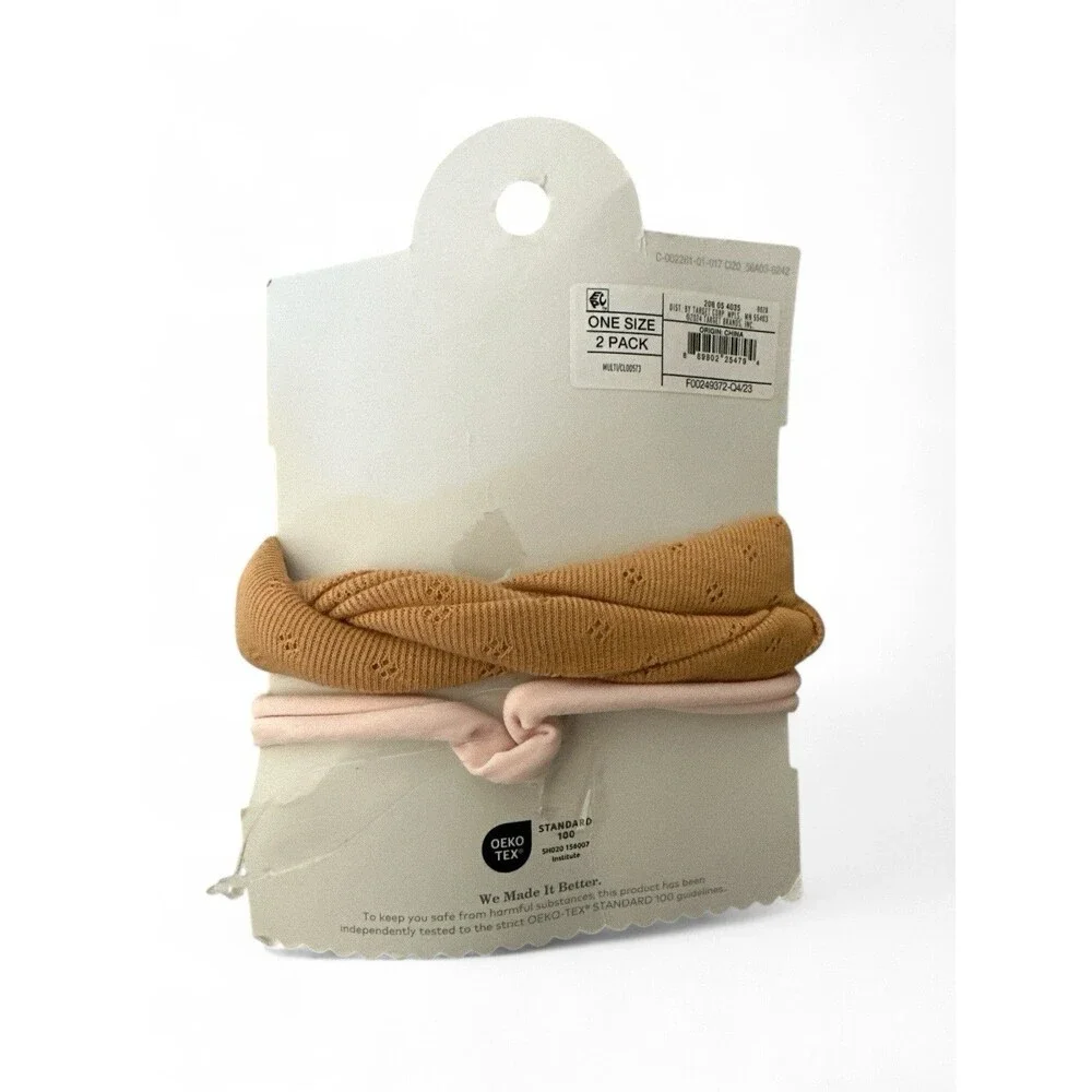 NWT Cloud Island 2-Pack Head Wraps Light Pink & Beige Headbands Baby Age 0+